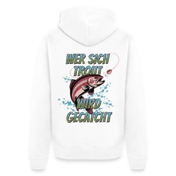 Forellen Angeln Trout Sprung – Fangfreude - Unisex Premium Bio Zip Hoodie - Weiß - Hinten - Thijin (182cm)