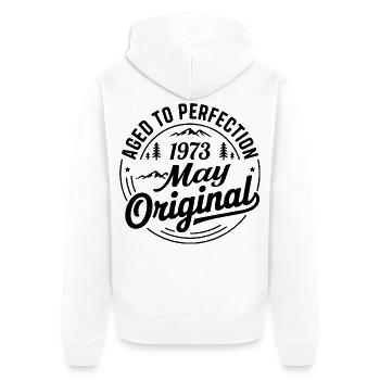 Mai 1973 – Legende der Gipfel und Berge - Unisex Premium Bio Zip Hoodie - Weiß - Hinten - Thijin (182cm)