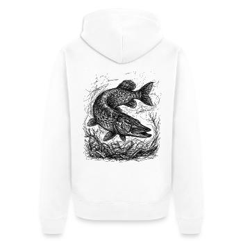 Hecht Angeln Design – Croquis de pêche au brochet - Veste à capuche bio Premium Unisexe - blanc - Dos - Thijin (182cm)