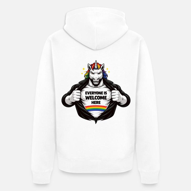 Design de déclaration arc-en-ciel Diversité & Respect - Veste à capuche bio Premium Unisexe - blanc