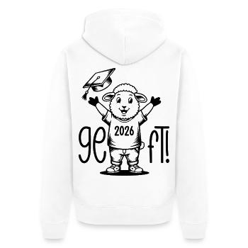 Geschafft! Schaf Doktorhut Freude Abschluss 2026 - Unisex Premium Bio Zip Hoodie - Weiß - Hinten - Thijin (182cm)