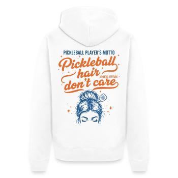 Pickleball Lustiger Spieler Haare Kümmert sich nicht Liebe - Unisex Premium Bio Zip Hoodie - Weiß - Hinten - Thijin (182cm)