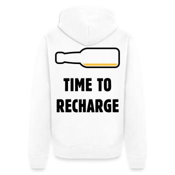 Time To Recharge (Bier / Bierchen / POS 2C) - Unisex Premium Bio Zip Hoodie - Weiß - Hinten - Thijin (182cm)