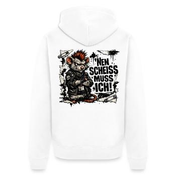 Ratte nen Scheiss muss ich frecher Spruch - Unisex Premium Bio Zip Hoodie - Weiß - Hinten - Thijin (182cm)
