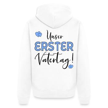 UNSER ERSTER VATERTAG - Unisex Premium Bio Zip Hoodie - Weiß - Hinten - Thijin (182cm)