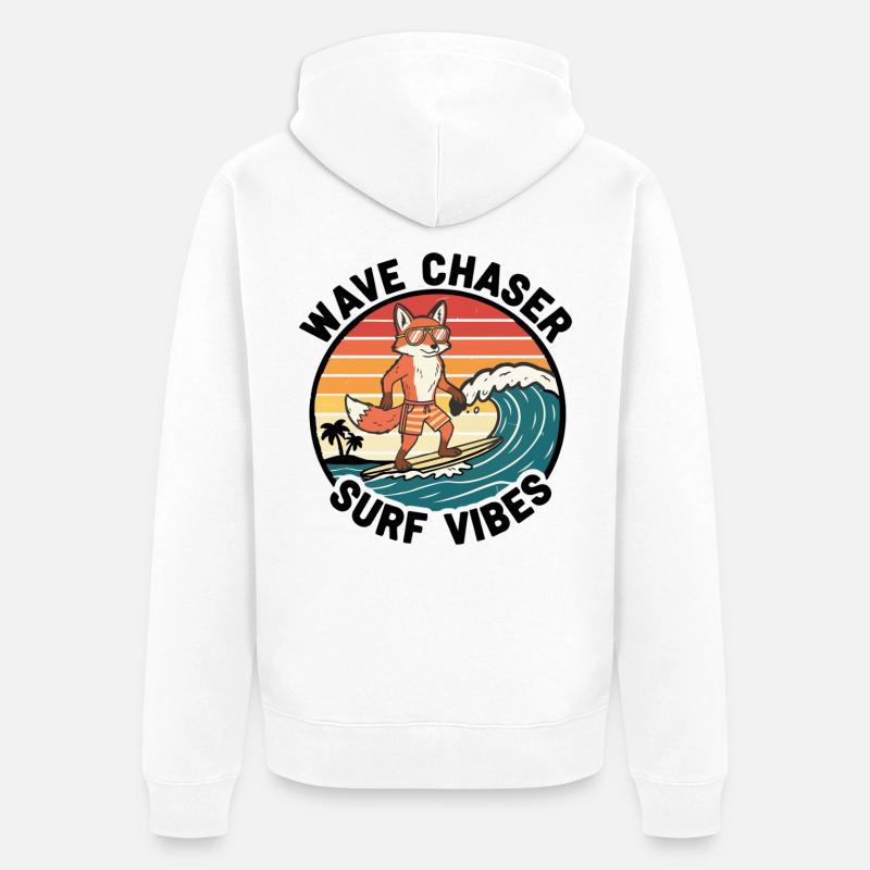 Fox Surfer Wave Chaser Surf-Vibes - Unisex Premium Bio Zip Hoodie - Weiß
