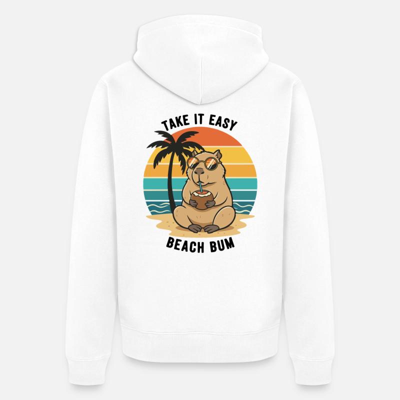 Capybara Beach Bum Take It Easy - Veste à capuche bio Premium Unisexe - blanc