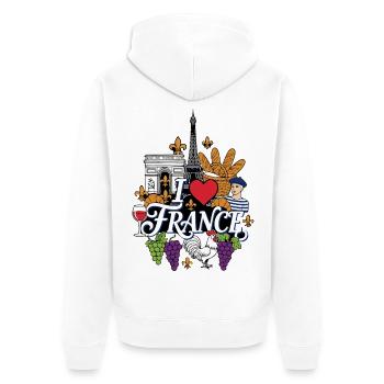 I Love France Urlaub - Unisex Premium Bio Zip Hoodie - Weiß - Hinten - Thijin (182cm)