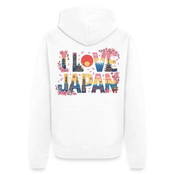 Love Japan Shirt Sakura Skyline Tokyo Mont Fuji - Veste à capuche bio Premium Unisexe - blanc - Dos - Thijin (182cm)