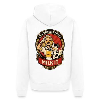 All Day Every Day Milk It Retro Cow - Unisex Premium Organic Zip Hoodie - white - Back - Thijin (182cm)