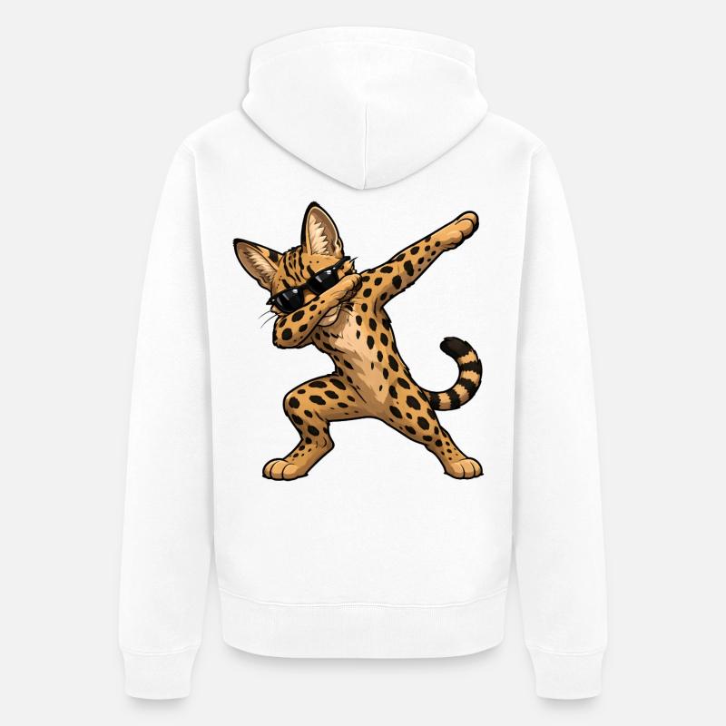 Dabbing Savannah Katze - Unisex Premium Bio Zip Hoodie - Weiß