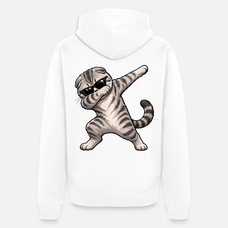 Dabbing Scottish Fold - Unisex Premium Bio Zip Hoodie - Weiß