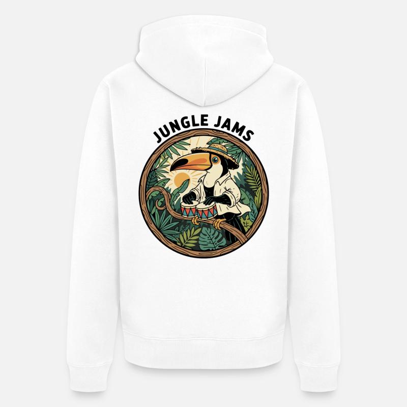 Toucan Jungle Jams Bongo Drummer Retro - Veste à capuche bio Premium Unisexe - blanc