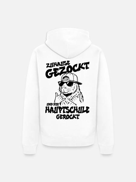 Zuhause gezockt Hauptschule gerockt Schulabschluss - Unisex Premium Bio Zip Hoodie - Weiß