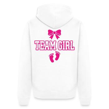 Team Girl Schleife Fußspuren Design - Unisex Premium Bio Zip Hoodie - Weiß - Hinten - Thijin (182cm)