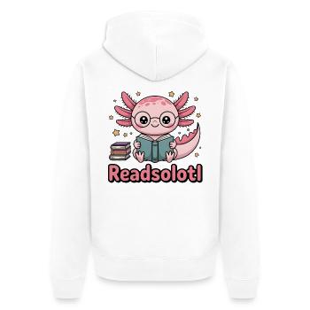 Mignon Axolotl avec des lunettes Readsolotl Amoureuse des livres - Veste à capuche bio Premium Unisexe - blanc - Dos - Thijin (182cm)