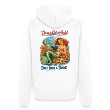 Retro Meerjungfrau: Dive Into a Book Pin-up - Unisex Premium Bio Zip Hoodie - Weiß - Hinten - Thijin (182cm)