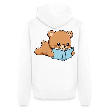 Book Bear Funny Bear reading Book - Unisex Premium Organic Zip Hoodie - white - Back - Thijin (182cm)
