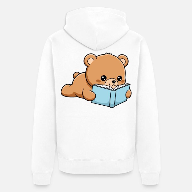 Libro Orso Buffo Libro che legge - Felpa con cappuccio ecologica premium unisex - bianco