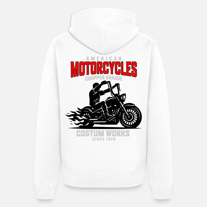Garage Chopper d’American Motorcycles - Veste à capuche bio Premium Unisexe - blanc