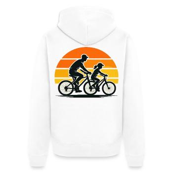 Randonnée à vélo en famille dans un style rétro coucher de soleil - Veste à capuche bio Premium Unisexe - blanc - Dos - Thijin (182cm)