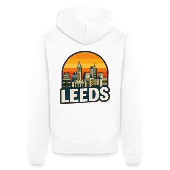 Design rétro rétro de coucher de soleil de Leeds Skyline - Veste à capuche bio Premium Unisexe - blanc - Dos - Thijin (182cm)