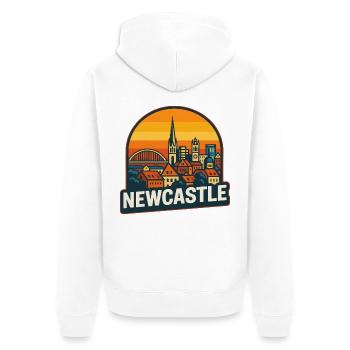 Newcastle Skyline Retro Sonnenuntergangs-Geordie-Design - Unisex Premium Bio Zip Hoodie - Weiß - Hinten - Thijin (182cm)