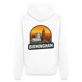 Vintage Birmingham Skyline Retro Sonnenuntergangsdesign - Unisex Premium Bio Zip Hoodie - Weiß - Hinten - Thijin (182cm)