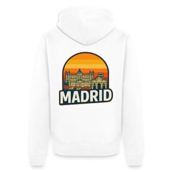 Madrid Skyline Retro Sunset Vintage Design - Unisex Premium Organic Zip Hoodie - white - Back - Thijin (182cm)
