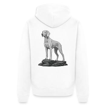Chien Braque de Weimar sur Rocher Portrait - Veste à capuche bio Premium Unisexe - blanc - Dos - Thijin (182cm)