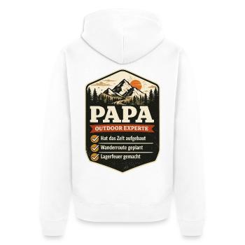 Papa Outdoor Experte Camping Badge Spruch - Unisex Premium Bio Zip Hoodie - Weiß - Hinten - Thijin (182cm)
