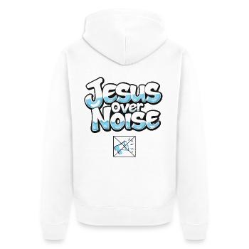 Jésus sur le bruit Typographie audacieuse - Veste à capuche bio Premium Unisexe - blanc - Dos - Thijin (182cm)