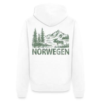 Norwegen Waldlandschaft mit Bergen, See und Elch - Unisex Premium Bio Zip Hoodie - Weiß - Hinten - Thijin (182cm)