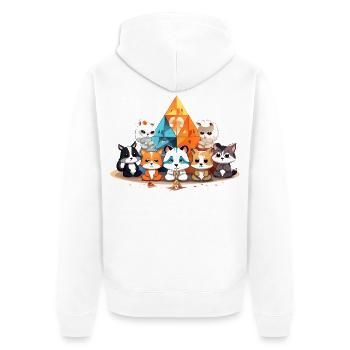 Katzen vor bunten Kristallpyramiden - Unisex Premium Bio Zip Hoodie - Weiß - Hinten - Thijin (182cm)