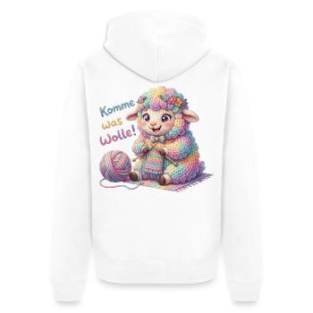 Komme was Wolle - Strickendes Schaf Wollknäuel  - Unisex Premium Bio Zip Hoodie - Weiß - Hinten - Thijin (182cm)