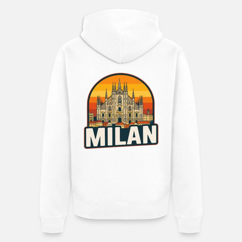 Milan Skyline Retro Sunset Duomo Design - Veste à capuche bio Premium Unisexe - blanc