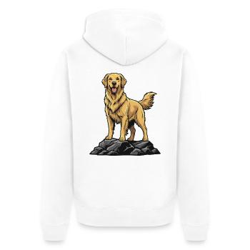 Chien Golden Retriever sur Rocher Portrait Doré - Veste à capuche bio Premium Unisexe - blanc - Dos - Thijin (182cm)