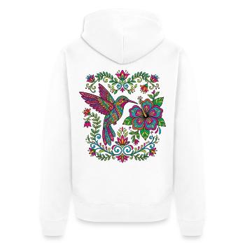 Flowers Alebrije Hummingbird Mexican - Unisex Premium Organic Zip Hoodie - white - Back - Thijin (182cm)