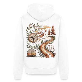 Vanlife Travel Shirt Compass Mountains Nature - Unisex Premium Organic Zip Hoodie - white - Back - Thijin (182cm)
