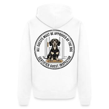 Alle Gäste von The Dog Design genehmigt - Unisex Premium Bio Zip Hoodie - Weiß - Hinten - Thijin (182cm)
