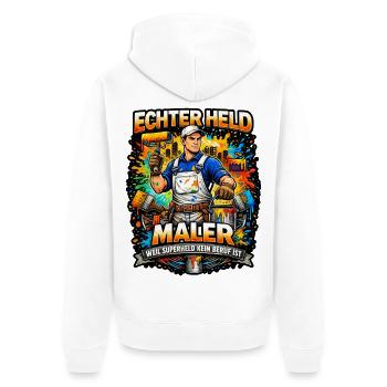 Echter Held Maler – Farbexplosion - Unisex Premium Bio Zip Hoodie - Weiß - Hinten - Thijin (182cm)