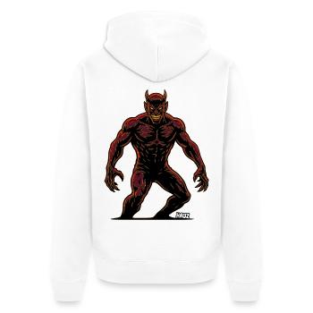 Karmesin-Dämonen-Silhouette - Unisex Premium Bio Zip Hoodie - Weiß - Hinten - Thijin (182cm)