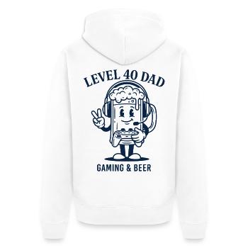 Level 40 Dad Shirt Gaming Birthday Dad - Unisex Premium Organic Zip Hoodie - white - Back - Thijin (182cm)