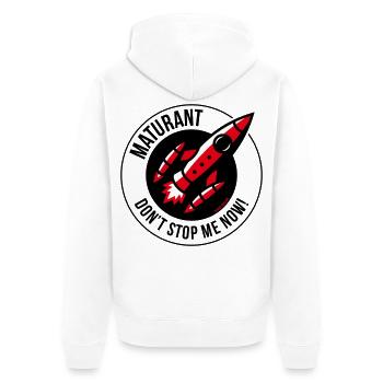 Maturant – Don’t Stop Me Now! (Matura / POS 3C) - Unisex Premium Bio Zip Hoodie - Weiß - Hinten - Thijin (182cm)