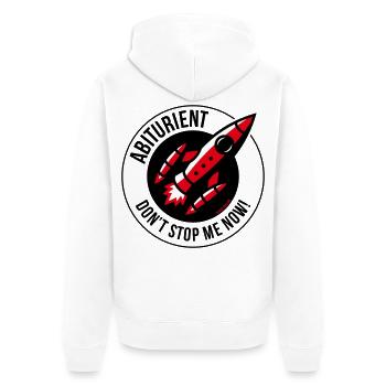 Abiturient – Don’t Stop Me Now! (Abitur / POS 3C) - Unisex Premium Bio Zip Hoodie - Weiß - Hinten - Thijin (182cm)