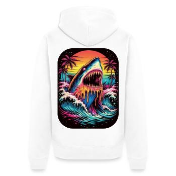 Requin néon au coucher du soleil - Veste à capuche bio Premium Unisexe - blanc - Dos - Thijin (182cm)