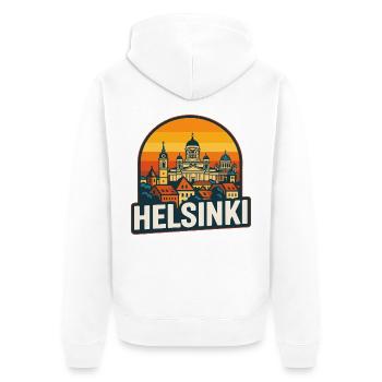 Helsinki Finland Retro Sunset Skyline Art - Unisex Premium Organic Zip Hoodie - white - Back - Thijin (182cm)