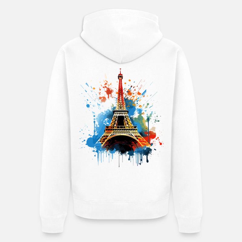 Paris Eiffeltårnets Skyline Frankrig Splash Farverig - Premium økologisk unisex-hættejakke - hvid