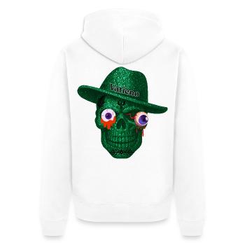 T-Shirt-Design mit einem Schädel mit herausragendem Auge. - Unisex Premium Bio Zip Hoodie - Weiß - Hinten - Thijin (182cm)