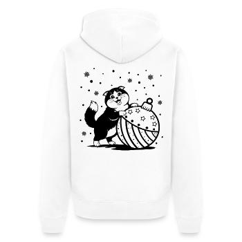 Cute Fluffy Cat with a Big Christmas Bauble - Unisex Premium Organic Zip Hoodie - white - Back - Thijin (182cm)